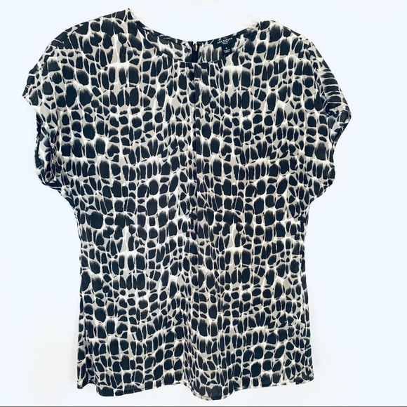 Ann Taylor Silk Blouse Black & Gray Short Sleeve Top Sz 4 - Picture 9 of 11
